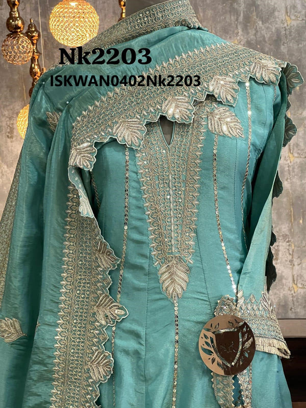 Embroidered Shimmer Tissue Anarkali Kurti With Dupatta-ISKWAN0402Nk2203