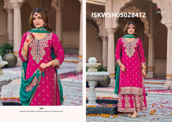 Embroidered Chinon Kurti With Sharara And Dupatta-ISKWSH05028412