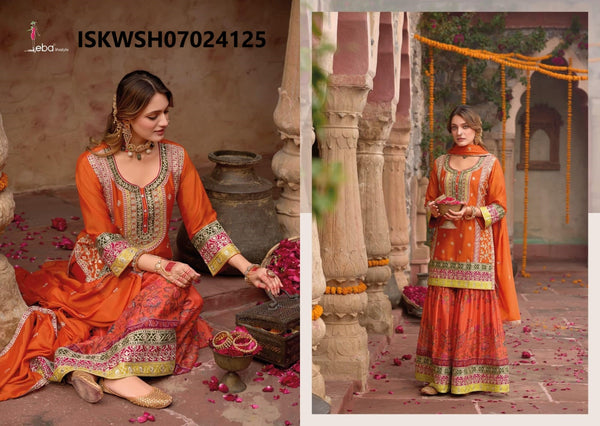 Embroidered Chinon Kurti With Digital Printed Sharara And Dupatta-ISKWSH07024125