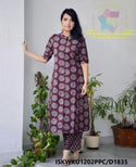 Ajrakh Printed Cotton A-Line Kurti With Block Printed Pant-ISKWKU1202PPC/D1835