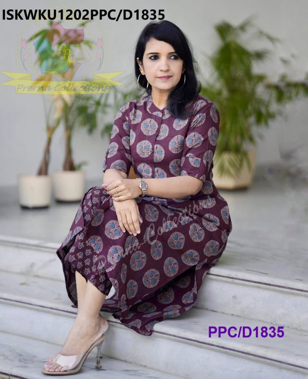 Ajrakh Printed Cotton A-Line Kurti With Block Printed Pant-ISKWKU1202PPC/D1835