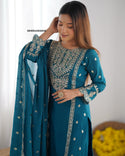 Embroidered Chinon Silk Kurti With Pant And Dupatta-ISKWSU25028548