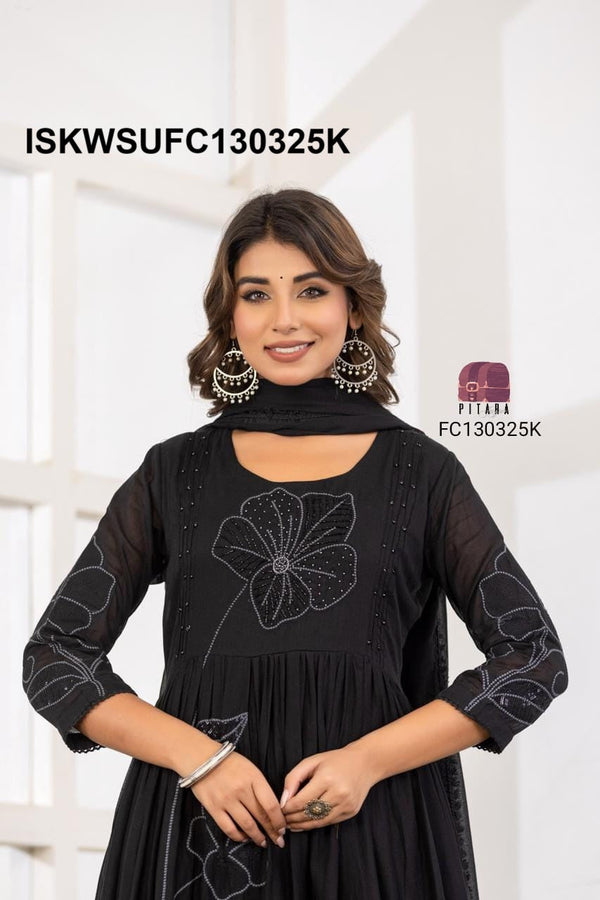 Embroidered Malmal Cotton Kurti With Cotton Pant And Dupatta-ISKWSUFC130325K