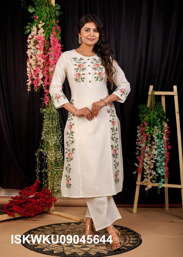 Embroidered Cotton Kurti With Pant-ISKWKU09045644