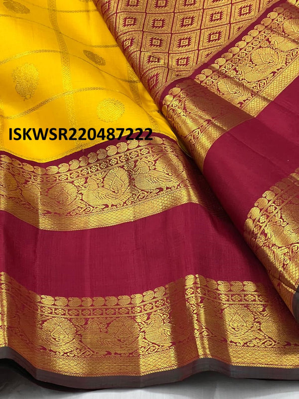 Kanchipuram Handloom Silk Saree With Contrast Blouse-ISKWSR220487222
