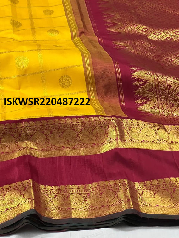 Kanchipuram Handloom Silk Saree With Contrast Blouse-ISKWSR220487222