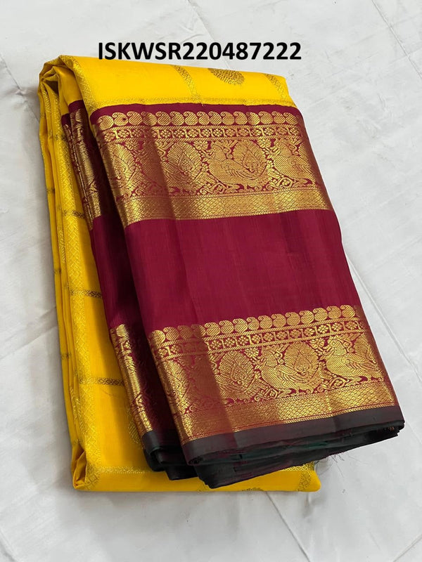 Kanchipuram Handloom Silk Saree With Contrast Blouse-ISKWSR220487222
