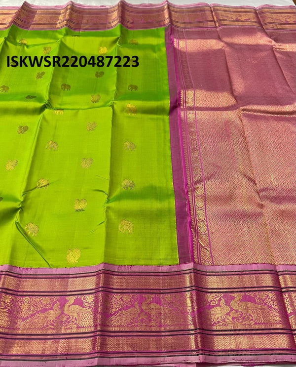 Kanchipuram Handloom Silk Saree With Contrast Blouse-ISKWSR220487223