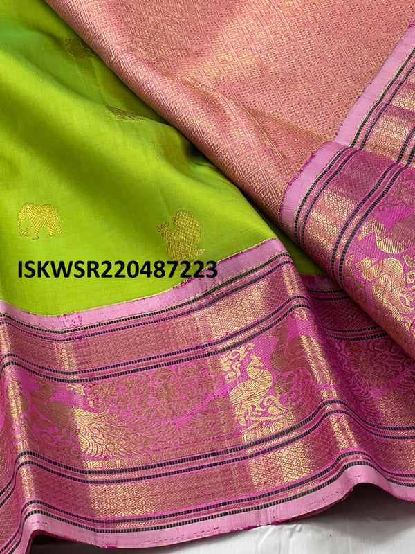 Kanchipuram Handloom Silk Saree With Contrast Blouse-ISKWSR220487223