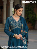 Embroidered Chinon Anarkali Kurti With Palazzo And Floral Printed Dupatta-ISKWPL2304OMK2577