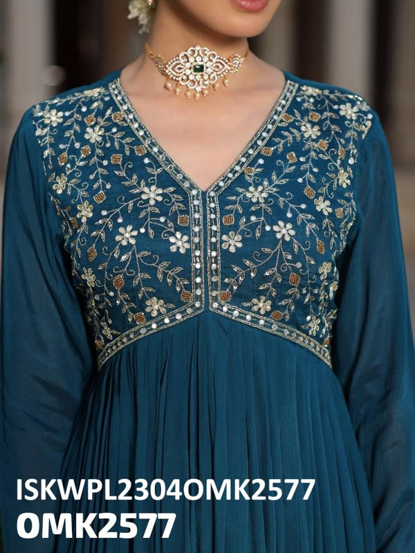 Embroidered Chinon Anarkali Kurti With Palazzo And Floral Printed Dupatta-ISKWPL2304OMK2577