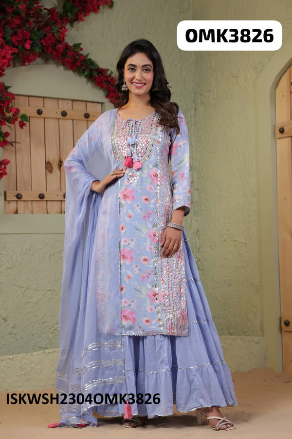 Floral Printed Maslin Kurti With Chiffon Dupatta-ISKWSH2304OMK3826