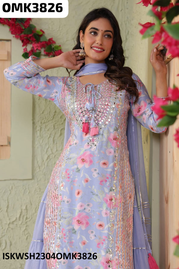 Floral Printed Maslin Kurti With Chiffon Dupatta-ISKWSH2304OMK3826