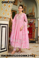 Embroidered Dobby Cotton Anarkali Kurti With Pant And Dupatta-ISKWSU0205OMK3163
