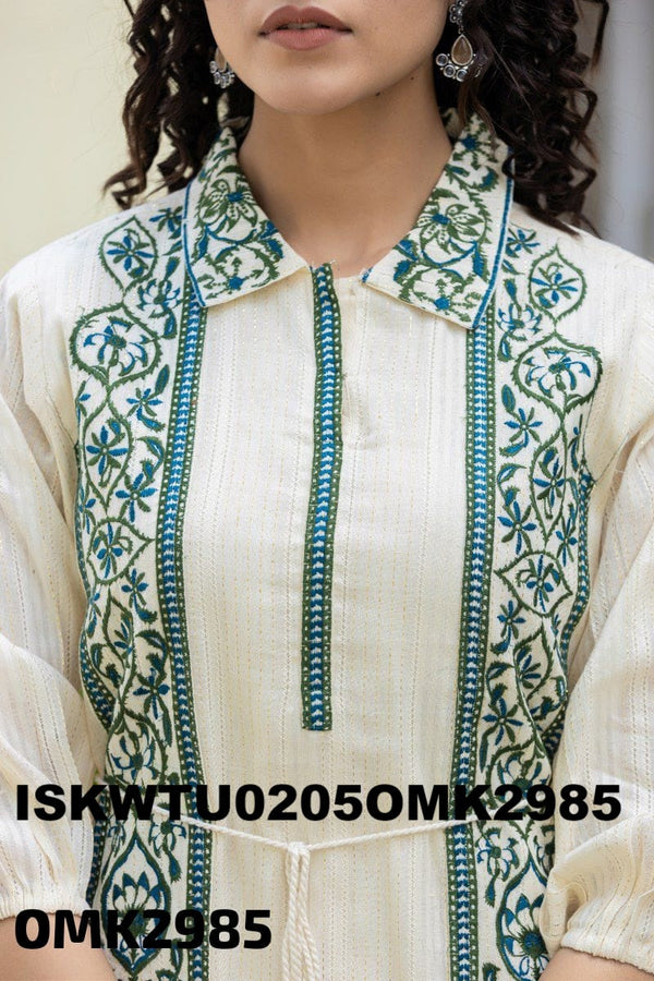 Embroidered Cotton Tunic-ISKWTU0205OMK2985