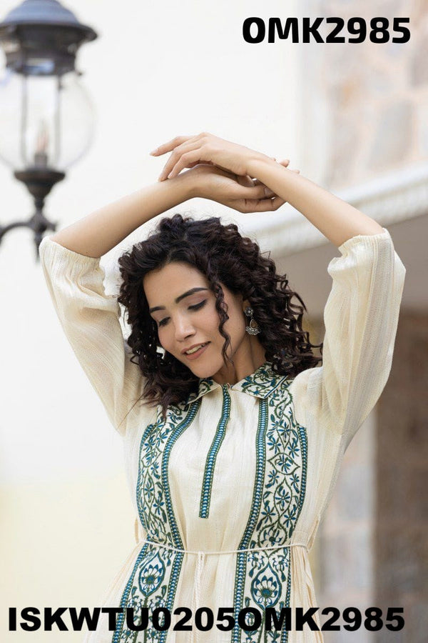 Embroidered Cotton Tunic-ISKWTU0205OMK2985