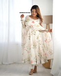 Floral Printed Organza Anarkali Kurti With Pant And Dupatta-ISKWSU01057648