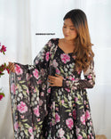 Floral Printed Organza Anarkali Kurti With Pant And Dupatta-ISKWSU01057647