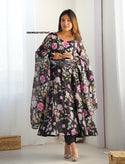 Floral Printed Organza Anarkali Kurti With Pant And Dupatta-ISKWSU01057647