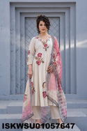 Brush Printed Malmal Cotton Anarkali Kurti With Pant And Dupatta-ISKWSU01057647