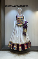Sequined Khadi Cotton Lehenga With Blouse And Lagdi Patta Dupatta-ISKWNAV04058723