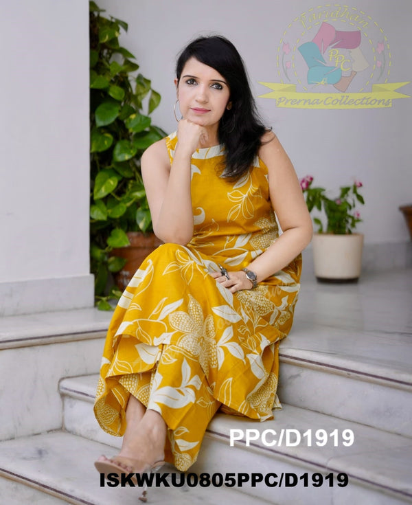 Kalamkari Printed Cotton A-Line Kurti With Palazzo-ISKWKU0805PPC/D1919