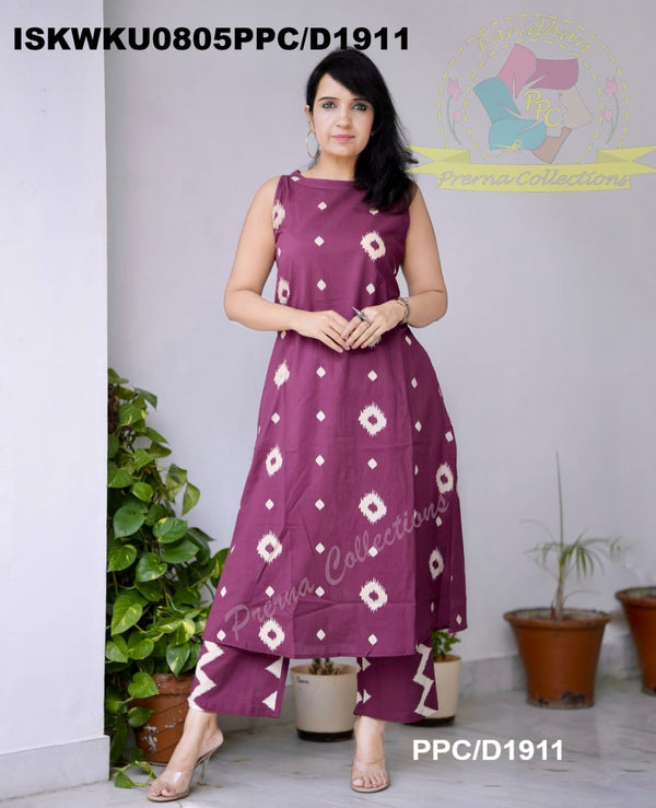 Ikkat Printed Cotton A-Line Kurti With Pant-ISKWKU0805PPC/D1911