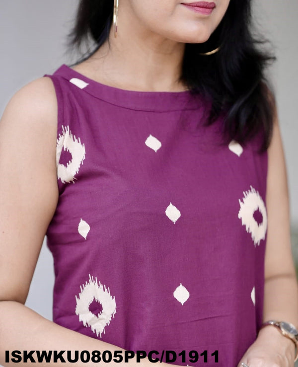 Ikkat Printed Cotton A-Line Kurti With Pant-ISKWKU0805PPC/D1911