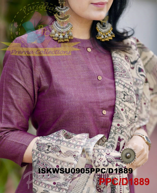 Khadi Cotton Kurti With Khadi Pant And Madhubani Printed Dupatta-ISKWSU0905PPC/D1889