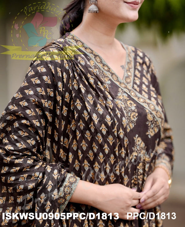 Ajrakh Cotton Anarkali Kurti With Pant And Malmal Cotton Dupatta-ISKWSU0905PPC/D1813