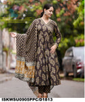 Ajrakh Cotton Anarkali Kurti With Pant And Malmal Cotton Dupatta-ISKWSU0905PPC/D1813