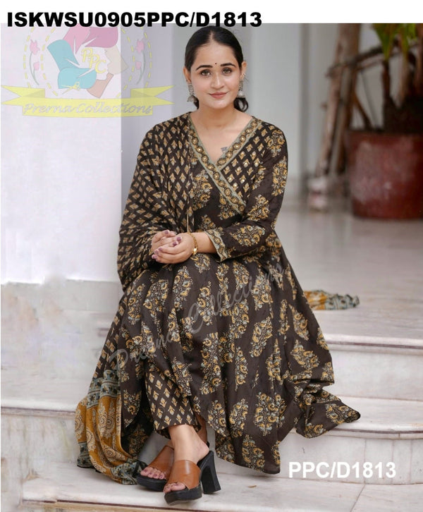 Ajrakh Cotton Anarkali Kurti With Pant And Malmal Cotton Dupatta-ISKWSU0905PPC/D1813