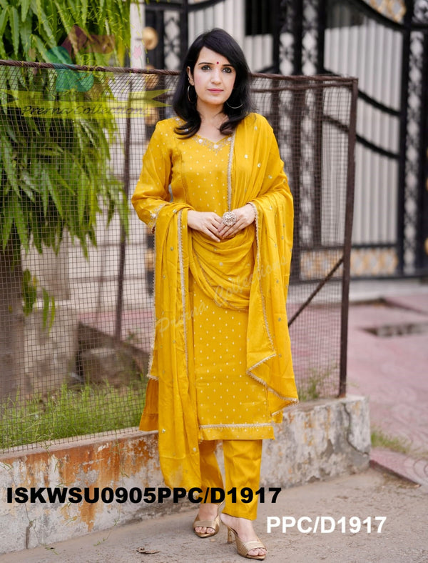 Silk Weaved Banarasi Kurti With Silk Pant And Chinon Dupatta-ISKWSU0905PPC/D1917