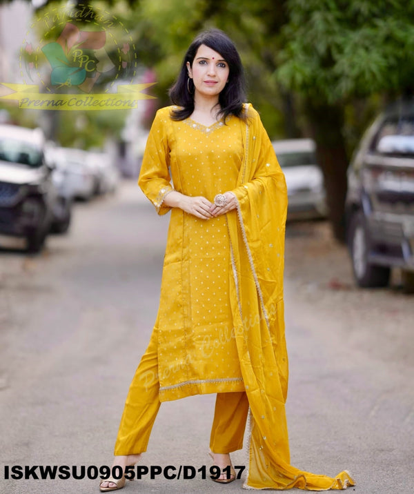 Silk Weaved Banarasi Kurti With Silk Pant And Chinon Dupatta-ISKWSU0905PPC/D1917