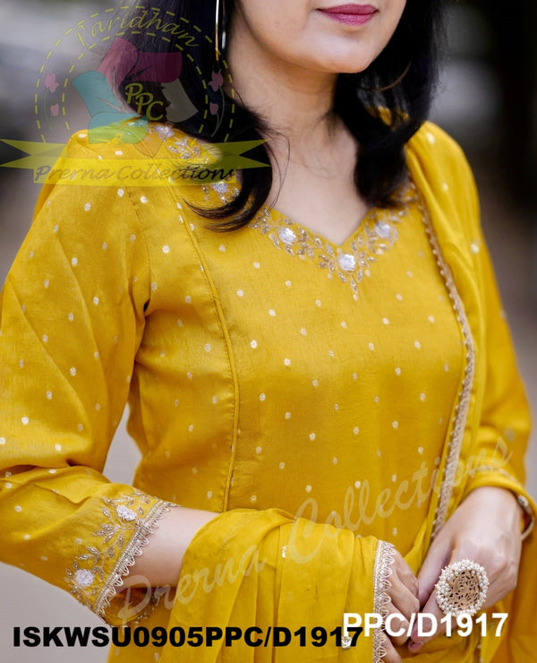 Silk Weaved Banarasi Kurti With Silk Pant And Chinon Dupatta-ISKWSU0905PPC/D1917