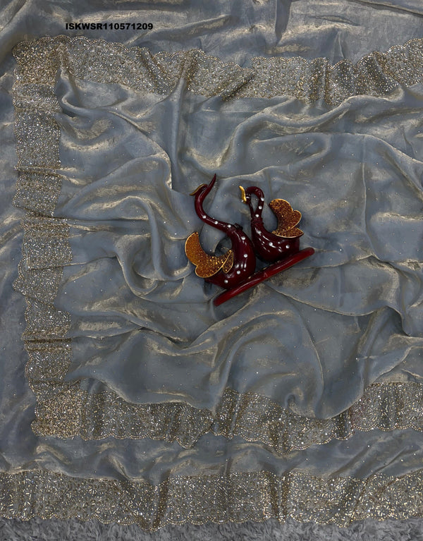 Embroidered Shimmer Silk Saree With Blouse-ISKWSR110571209