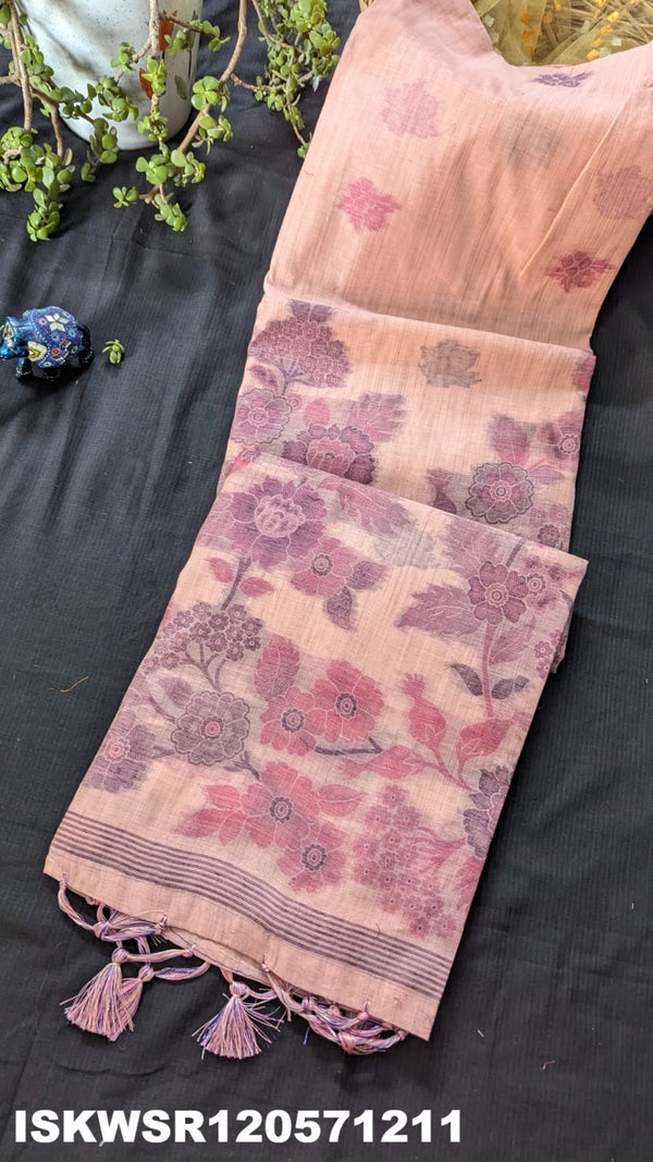 Chanderi Weaved Silk Saree With Contrast Blouse-ISKWSR120571211