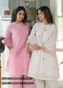 Embroidered Malmal Cotton Kurti With Slit Pant-ISKWKUVC090525Y/VC090525W/VC090525G/VC090525P