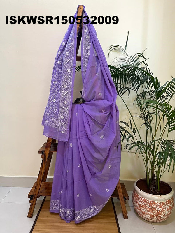 Embroidered Cotton Saree With Blouse-ISKWSR150532009