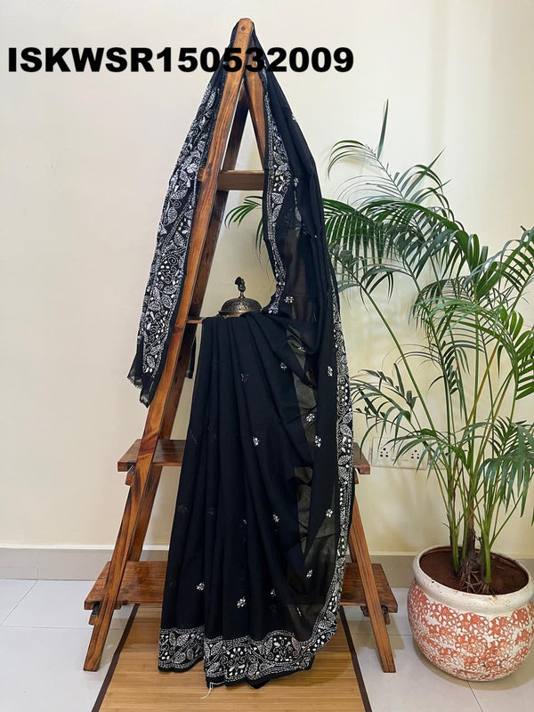 Embroidered Cotton Saree With Blouse-ISKWSR150532009