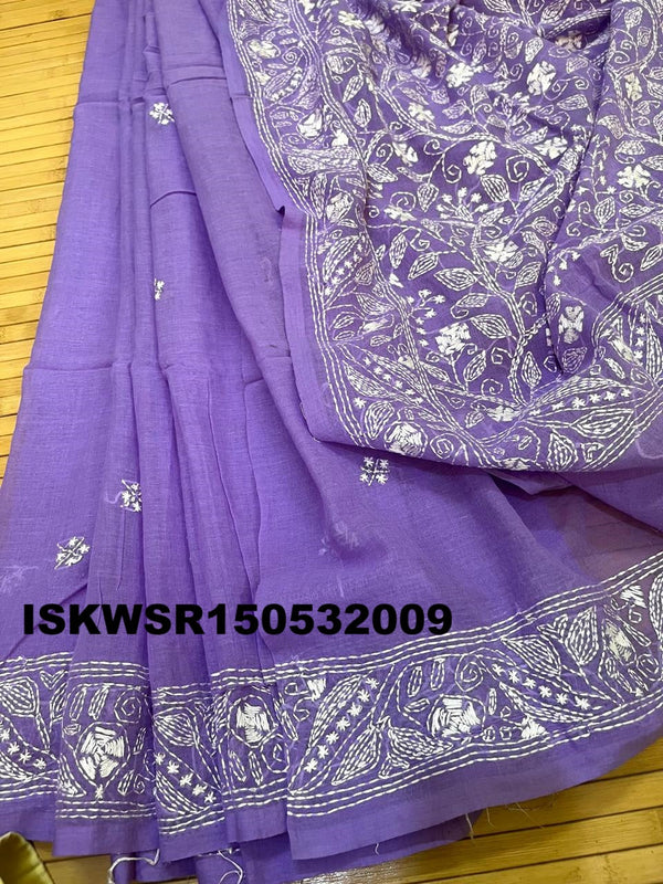 Embroidered Cotton Saree With Blouse-ISKWSR150532009