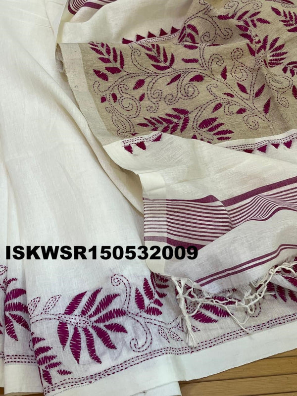 Embroidered Cotton Saree With Blouse-ISKWSR150532009