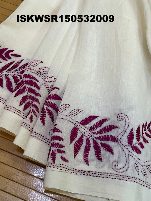 Embroidered Cotton Saree With Blouse-ISKWSR150532009