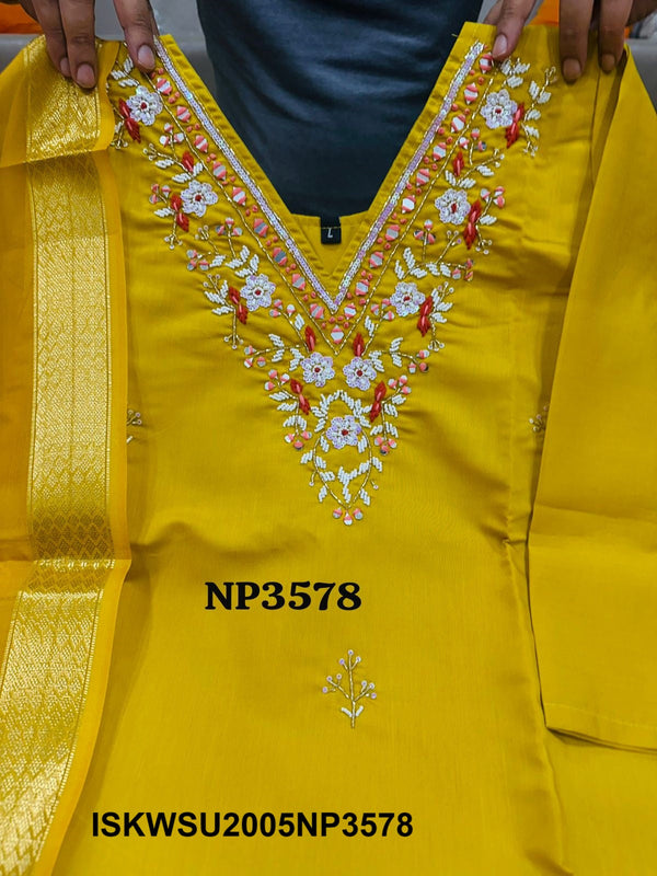 Embroidered Maslin Silk Kurti With Pant And Digital Printed Organza Silk Dupatta-ISKWSU2005NP3578