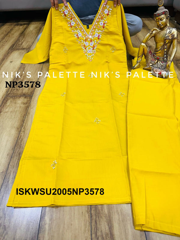 Embroidered Maslin Silk Kurti With Pant And Digital Printed Organza Silk Dupatta-ISKWSU2005NP3578
