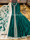 Embroidered Silk Front Slit Gown With Reshma Banarasi Weaved Dupatta-ISKWGN2005NP3379