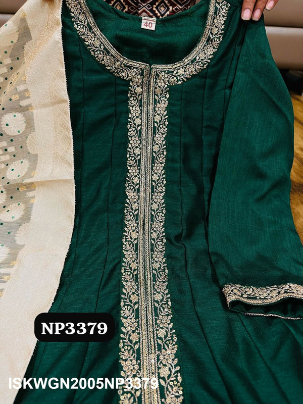 Embroidered Silk Front Slit Gown With Reshma Banarasi Weaved Dupatta-ISKWGN2005NP3379