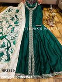 Embroidered Silk Front Slit Gown With Reshma Banarasi Weaved Dupatta-ISKWGN2005NP3379