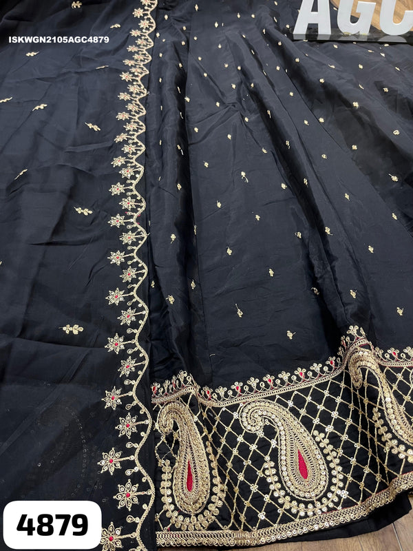 Embroidered Silk Gown With Dupatta-ISKWGN2205AGC4879