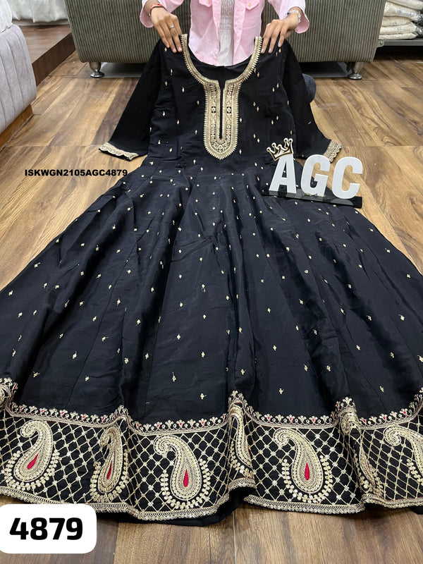 Embroidered Silk Gown With Dupatta-ISKWGN2205AGC4879